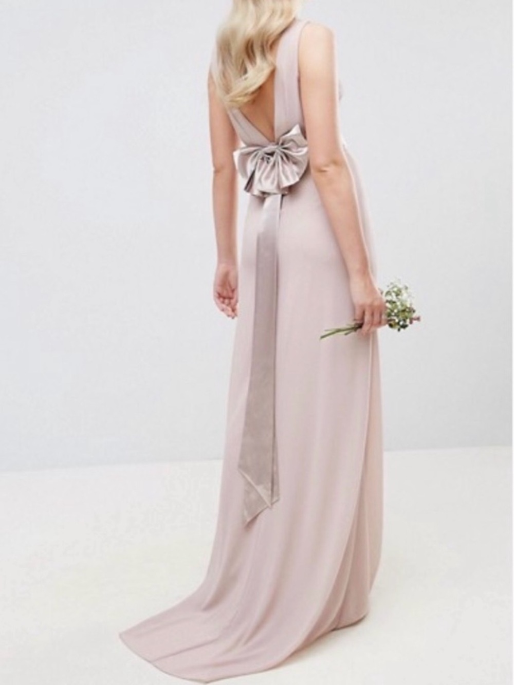{TFNC} Tall Sateen Bow Back Maxi Bridesmaid Dress
